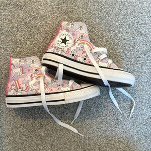 Converse All Star High Tops - Pink/Purple w/unicorns and rainbows - Size US 11